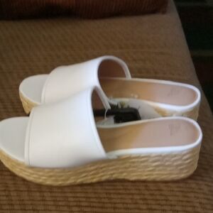 Time and Tru White and Tan Wedge Sandals